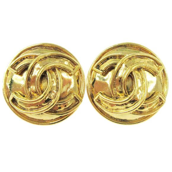 Chanel Button Earrings Gold Clip-On - Picture 1 of 4